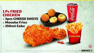 1Pc Fried Chicken + 3pc Cheese Shots + Masala Fries + 250ml Coke